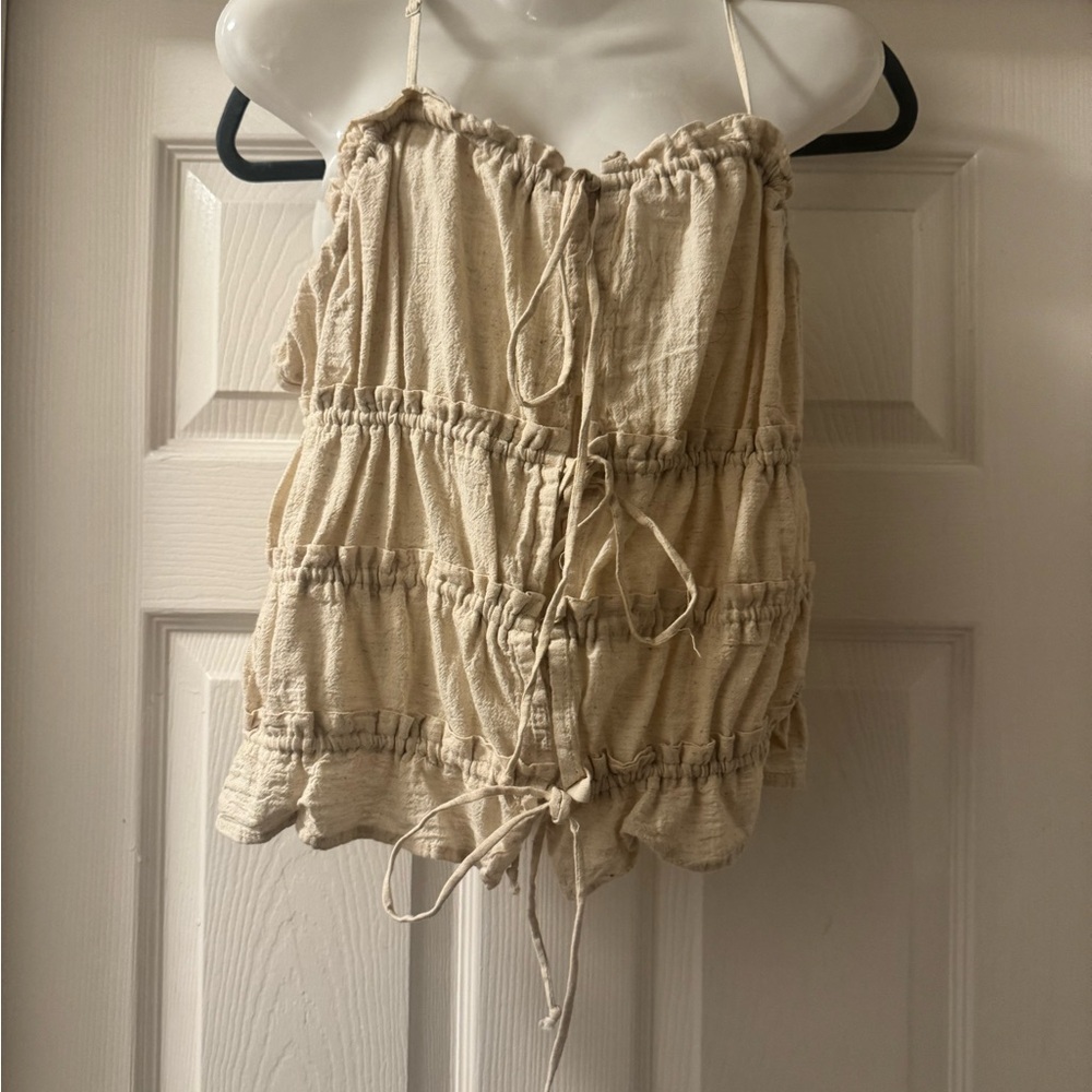 La Armario Beige Ruffled Women's Top